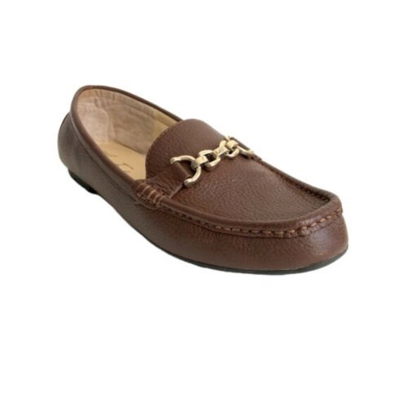 Marc Fisher Loafers Women Size 9M Brown Leather Chain Detail - Picture 1 of 10